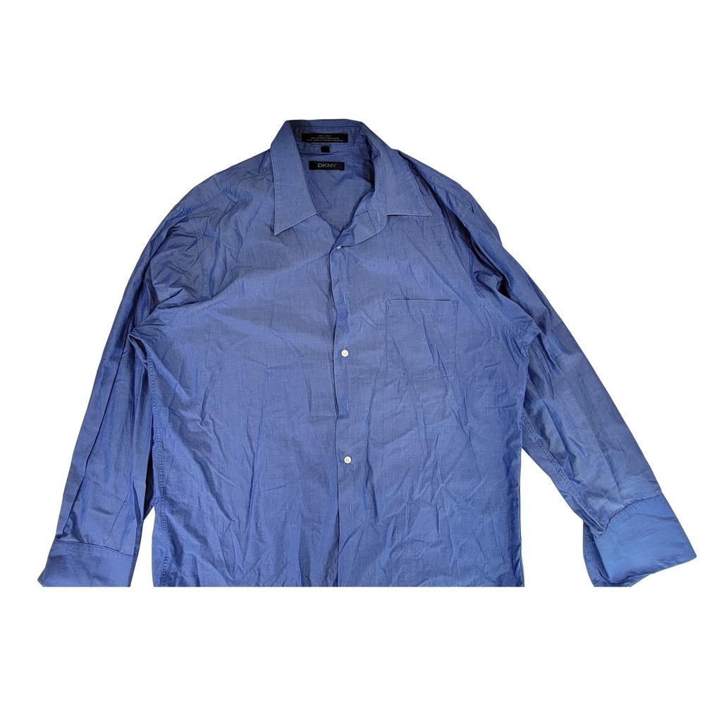 DKNY Men's‎ Blue 100% Cotton Dress Shirt Size 17 34/35